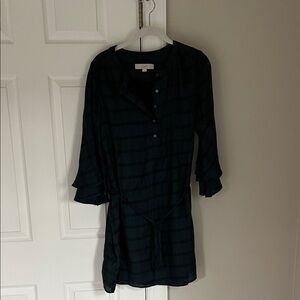 LOFT Dark Green Plaid Long Sleeve Dress